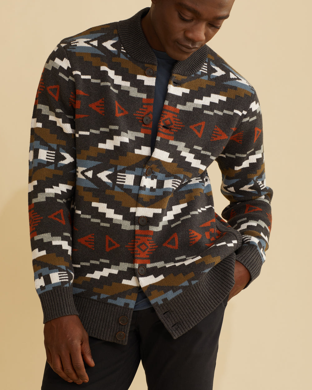 Carico Cardigan - Lake/Charcoal