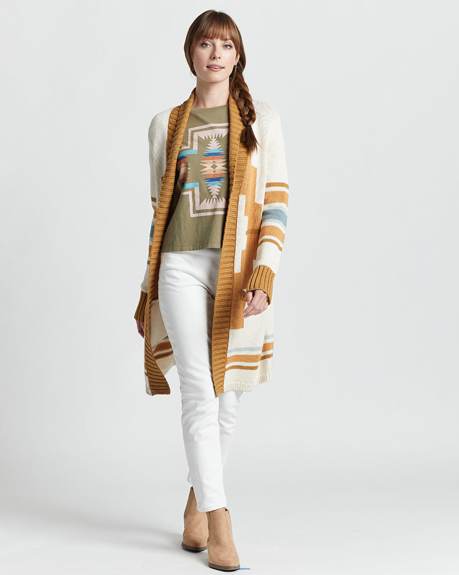 Graphic Open Front Cardigan - Ivory Multi