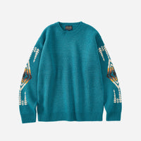 Crewneck Wool Pullover - Turquoise Harding